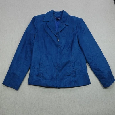 Chaqueta Evan-Picone Mujer 12 Azul Imitación Gamuza Blazer Bolsillos Cremallera Completa Clásica Foto 1 de 4