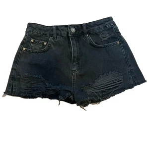 Pantalones Cortos Topshop Moto Mom Para Mujer 8 Negros Denim Algodón Elastizados Envejecido Dobladillo Crudo - Imagen 1 de 8