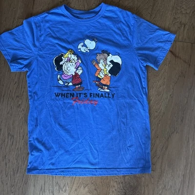NEW Peanuts Hybrid T-shirt When It’s Finally Friday. Size Med. Blue Short Sleeve - Image 1 of 3