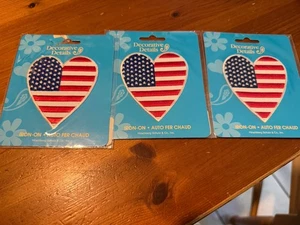 Decorative Details Heart American Flag Iron On Set Of 3 - Picture 1 of 1