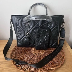 Valentino Orlandi Large Quilted Tote Bag With Matching Wallet Black NWT - Picture 1 of 13