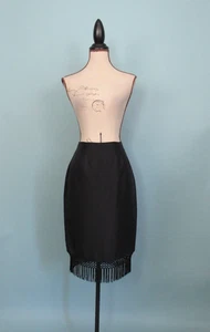 Size: 6 ALLISON TAYLOR PETITE Black Pencil Skirt Braided-Fringe Trim Soft - Picture 1 of 15