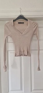 Brave Soul Women Long Sleeve Ribbed Top Size Extra Smal XS Beige Colour Ex Cond - Picture 1 of 5