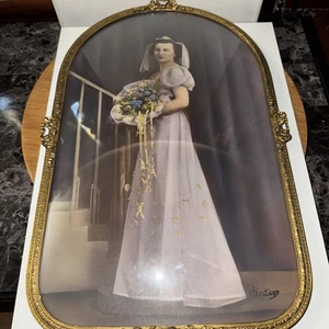 Antica foto con cornice matrimonio primi '900 damigelle 1939 originale - Foto 1 di 23