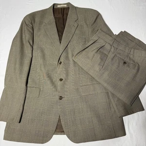 Chaps Ralph Lauren 2 piece Suit Brown Tan Wool Glen Plaid Men's 46 X Pants 40x35 - Picture 1 of 17