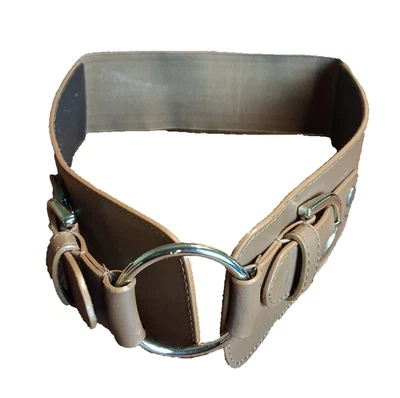 Chico's Leather Elastic Stretch  Buckle Belt Brown Medium 40"-44" X 3" India - Image 1 of 4