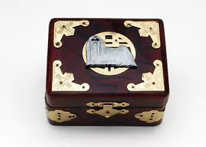 Shih Tzu handgefertigtes handgemaltes 3-D Bild auf 4 1/2"L. Lackierte Holzkiste, USA - Bild 1 von 4