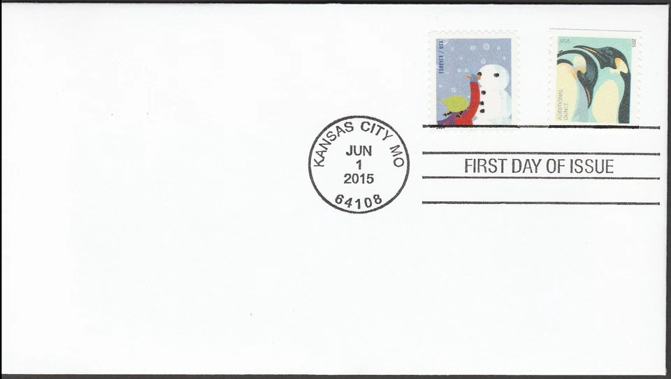 US 4990 Penguins (coil) Winter Fun Snowman additional ounce CDS FDC 2015 - Image 1 of 1