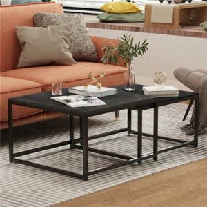 Set of 2 Coffee Table Stackable Sintered Stone Nesting Table Set for Living Room - Picture 1 of 20
