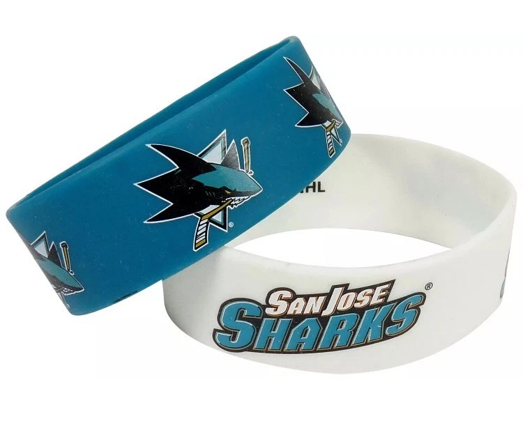 NHL 圣何塞鲨鱼橡胶硅手链腕带 2 件装 — 第 1/1 张图片