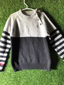 Nautica Sweater Gray Boys Size 7 Quarter Zip Stripe Mock Neck - Picture 1 of 4