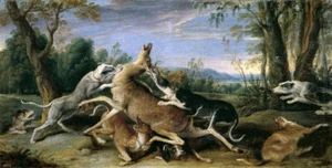 Oil painting Frans Snyders - Caza de venado Hunting deer The hounds in landscape - Picture 1 of 1