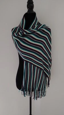 Bufanda para mujer Cold Water Creek azul verde azulado ciruela rayas 68"X 15" suave nueva con etiquetas Foto 1 de 4