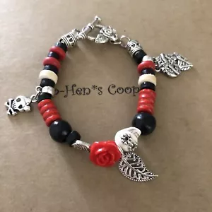 Day Of The Dead Bracelet Sugar Skull & Rose W Charms 6.5” Artisan USA 1548 - Picture 1 of 4