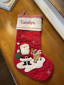 Pottery Barn Kids Christmas Quilted Rudolph Stocking Mono “Camdyn” NWOT