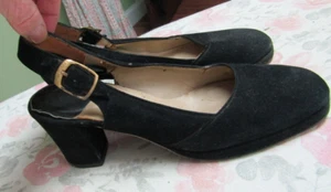 VINTAGE PAPPAGALLo BLACK VELVET SLING BACK SHOES / SIZE 5m - Picture 1 of 8
