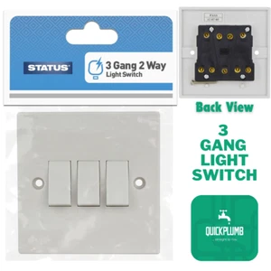 Status 3 Gang 2 Way Light Switch Triple Switch Three Gang Wall Switch White - Picture 1 of 5