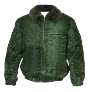 Green Persian Lamb Fur Jacket Mink Fur Collar All Sizes S M L XL 2XL 7XLPre Sale - Picture 1 of 13