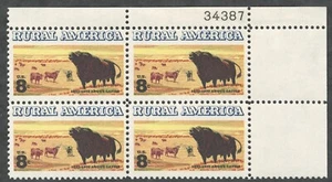 US. 1504. 8c. Angus & Longhorn Cattle, Rural America. Plat Block of 4. MNH. 1973 - Picture 1 of 2