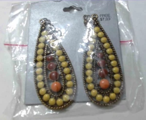 New Old Stock Big Southwestern Style  Beaded Teardrop Dange Earrings Nickel Free - Picture 1 of 3