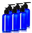 4oz Plastic Cobalt Blue Bottles (6 Pack) BPA-Free Squeeze Containers with Pum...