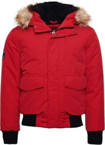 Superdry Chaqueta Everest Short Capucha Puffer Acolchado Abrigo de Invierno Cremallera Completa Rojo - Imagen 1 de 8