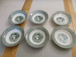6 Vintage The Old Curiosity Shop Berry Dessert Fruit Bowls Green Royal Transfer - Picture 1 of 17