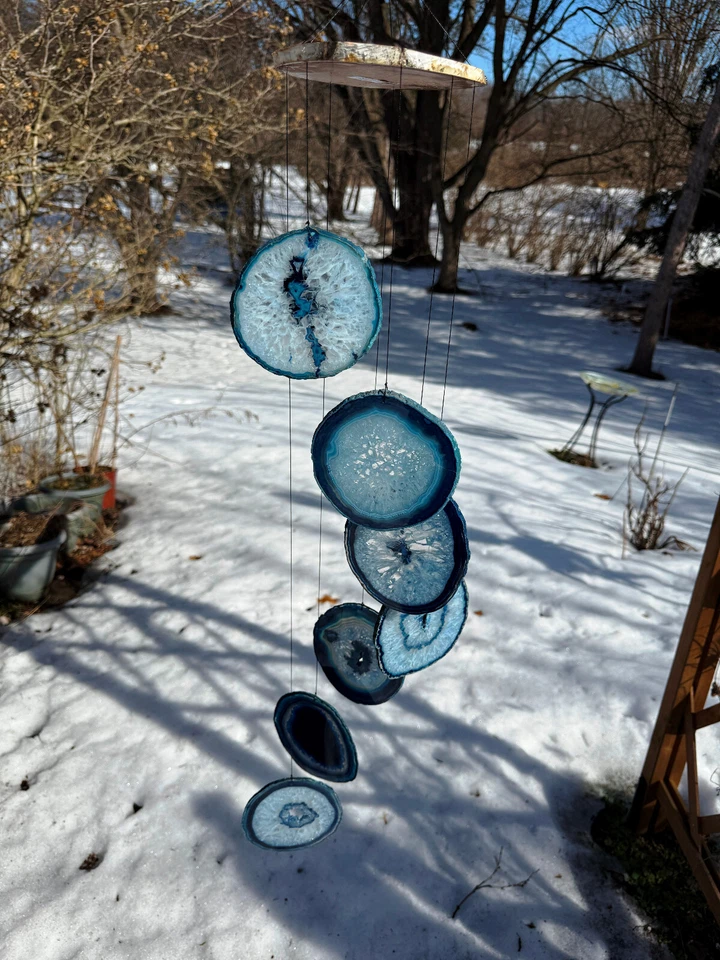 Campanas de ágata de cristal hueco muy grandes de 7 piezas (azul) (madera de abedul) - AC1936B Foto 1 de 1