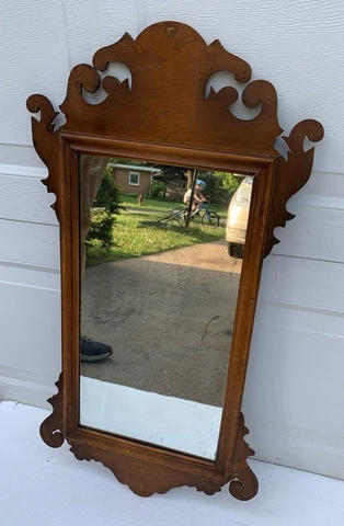 Antique Early American Federal Looking Glass Mirror Mahogany Wood Chippendale Cover