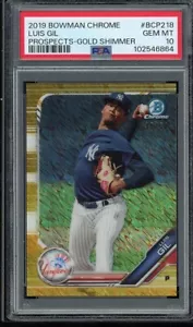 POP 2 2019 Bowman Chrome Prospects Luis Gil RC Gold Shimmer /50 #BCP218 PSA 10 - Picture 1 of 2