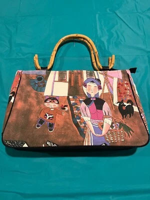 Chico's Handbag Satchel Purse with Bamboo Handles Wu Chi Yong Artwork - Image 1 of 4