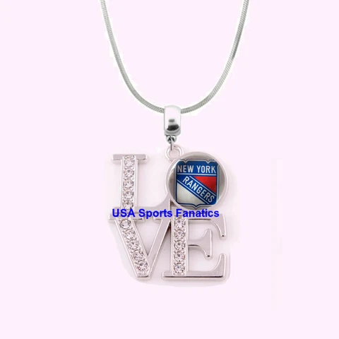 NHL New York Rangers 925 Sterling Silver Team Love Necklace With Rhinestones Cover