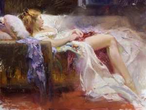Pino Daeni,Hand-painted Portrait oil Painting On Canvas 24x36inch #073 Unframed - Picture 1 of 5