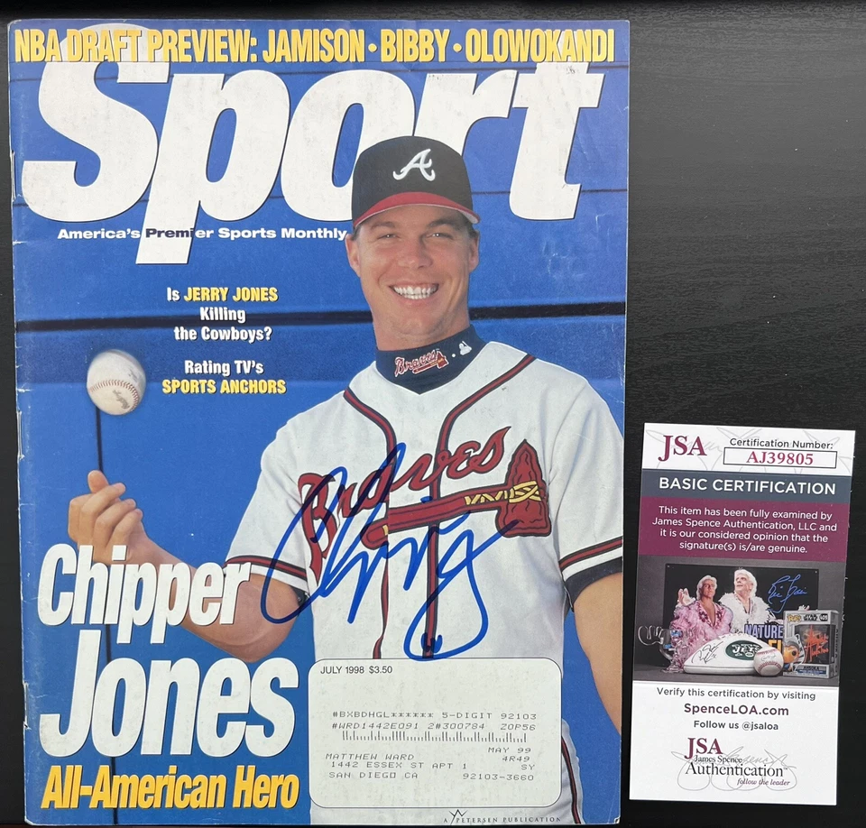 CHIPPER JONES SIGNED SPORT MAGAZINE *JSA COA* ATLANTA BRAVES AUTHENTIC AUTOGRAPH - Image 1 of 1