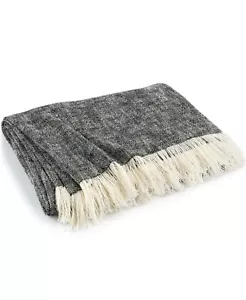 Hotel Collection Cotton Global Stripe 70" x 90" Fringed Throw - Black / Ivory - Picture 1 of 1