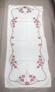 Vintage Off White Handbestickt Mauve Blumen Tischläufer 15” x 32” - Bild 1 von 9