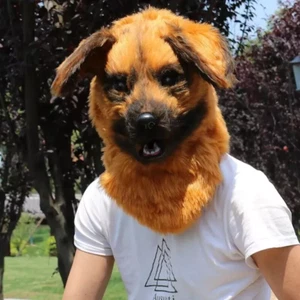 Long Fur Animals Head Party Mask Cute Furry Mouth Can Open Cosplay Outfit - Picture 1 of 3