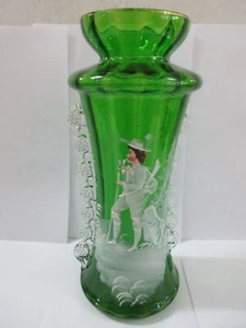ANTIQUE LARGE 10.5 INCH MARY GREGORY GREEN GLASS VASE - Picture 1 of 12