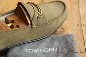 Tom Ford York Green Beige Suede Gold Chain Shoes Loafers Mens UK 11 EU 45 US 12 - Picture 1 of 12