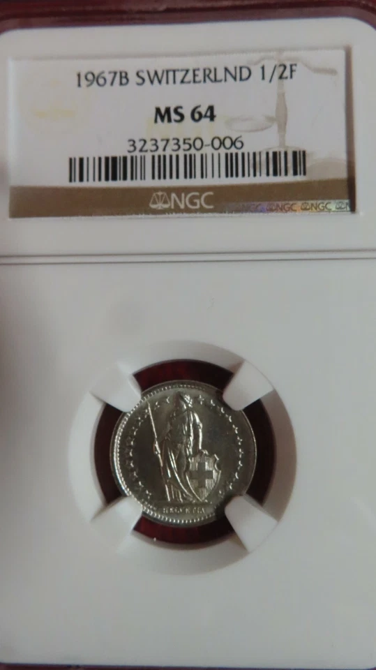 SWITZERLAND , SILVER 1/2 FRANC 1967 B - NGC MS 64 , LOOKS BETTER THEN ALLREST - Image 1 of 4