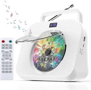 Portable CD Player w/ Bluetooth, HiFi Sound Speakers, Music/Radio Boombox, White - Picture 1 of 3
