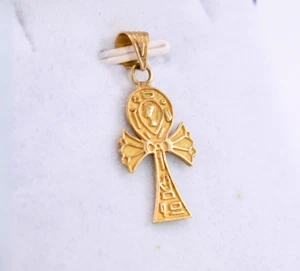 Ägyptischer handgefertigter Ankh-Kreuzschlüssel + Nofretete 18K Gelbgold Anhänger 2 gr - Bild 1 von 11