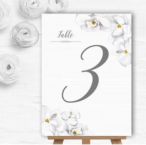 Impresionantes tarjetas con nombre de número de mesa de boda de magnolias de acuarela blanca - Imagen 1 de 1