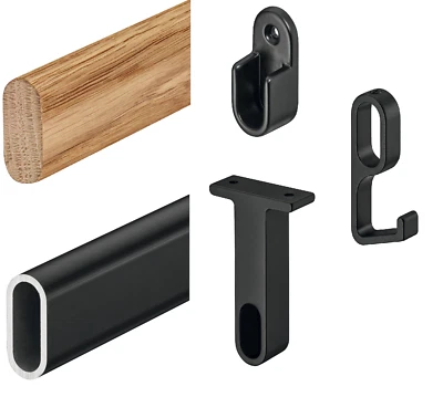 Häfele Tubo Armadio Nero Vestiti Legno appendiabiti asta Rovere Ovale 30x14 MM - Immagine 1 di 4