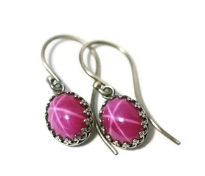 Star Ruby Crown Bezel Drop Earrings 925 Sterling Silver (10 x 8mm Lab Created) - Picture 1 of 6
