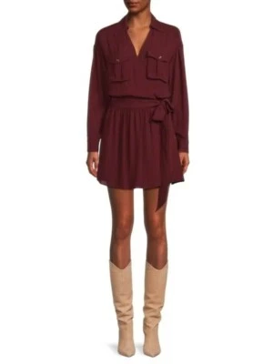 NEW Ramy Brook Summer Long Sleeve Pocket Mini Wrap Dress Cabernet Red Maroon XS - Image 1 of 4