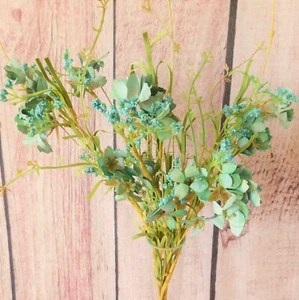 Spray Künstliche Cyan Blau & Grün Wilde Wiese Seidenblumen Home Hochzeit Dekor - Bild 1 von 5
