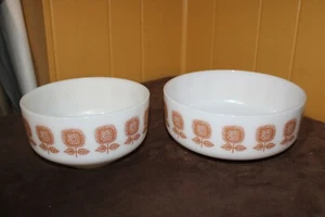 Federal Milk Glass Mixing Bowls Brown Flowers small 4.5"t x 8"w, big 4"t x 9.5"w - Picture 1 of 8