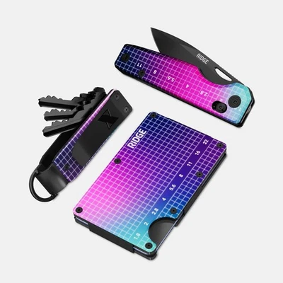 Ridge 2.0 EDC Kit MKBHD Purple Check Pattern Wallet Key Case Pocket Knife New - Image 1 of 4