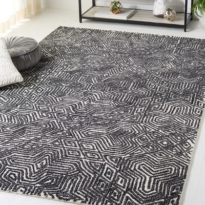 Micro-Loop Collection Area Rug - 6' x 9', Ivory & Black, Handmade Wool, Ideal... - Image 1 of 4